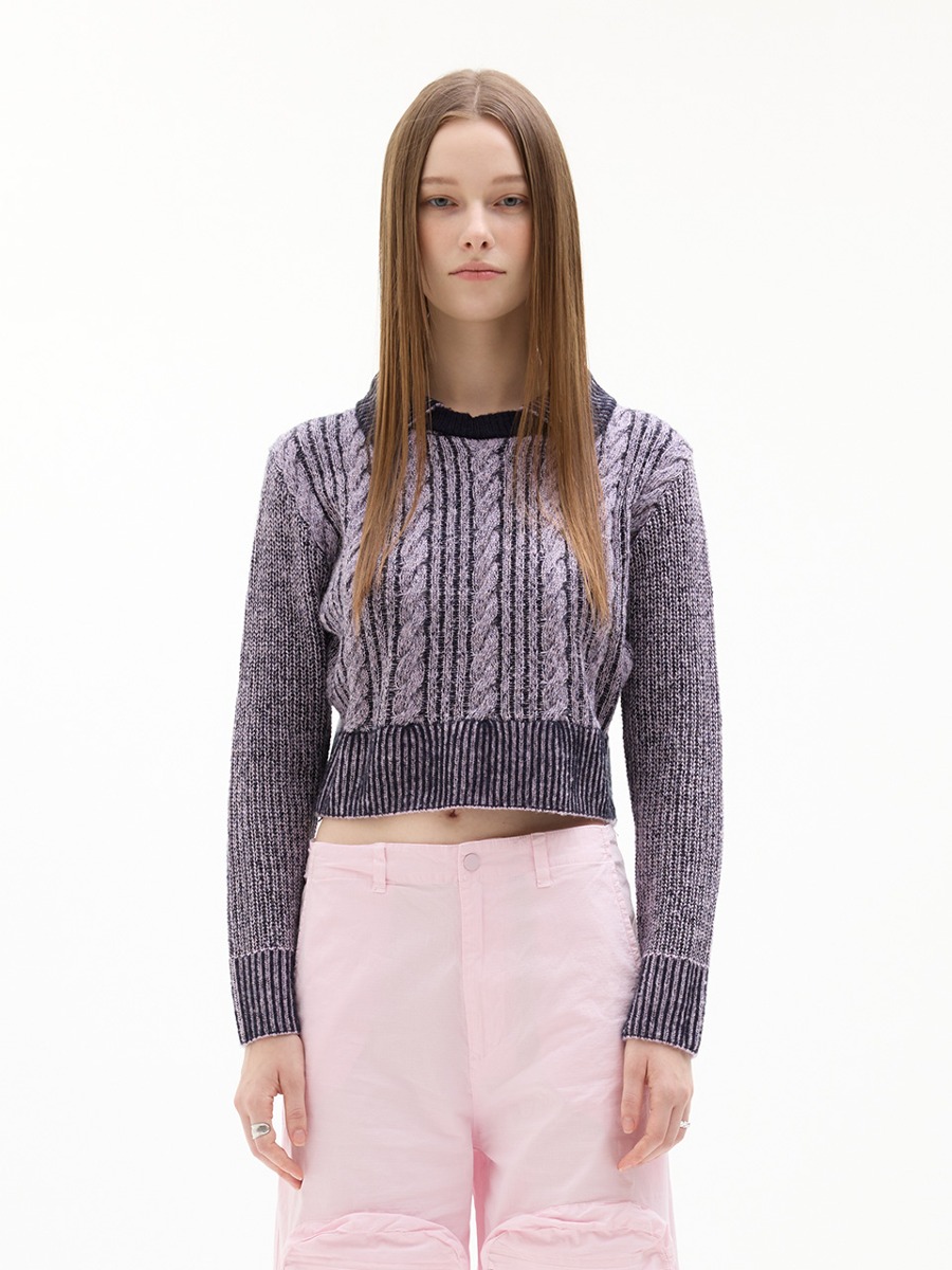 LK CABLE COLLAR KNIT(PINK)